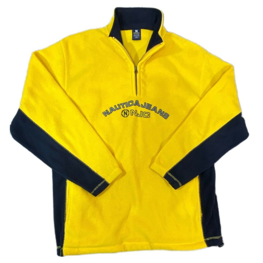 Nautica Jeans Mens Large Yellow Fleece Sweater L